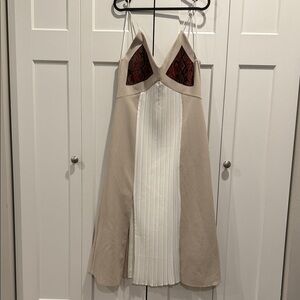 Zara Beige and White Midi Dress with Red Accents